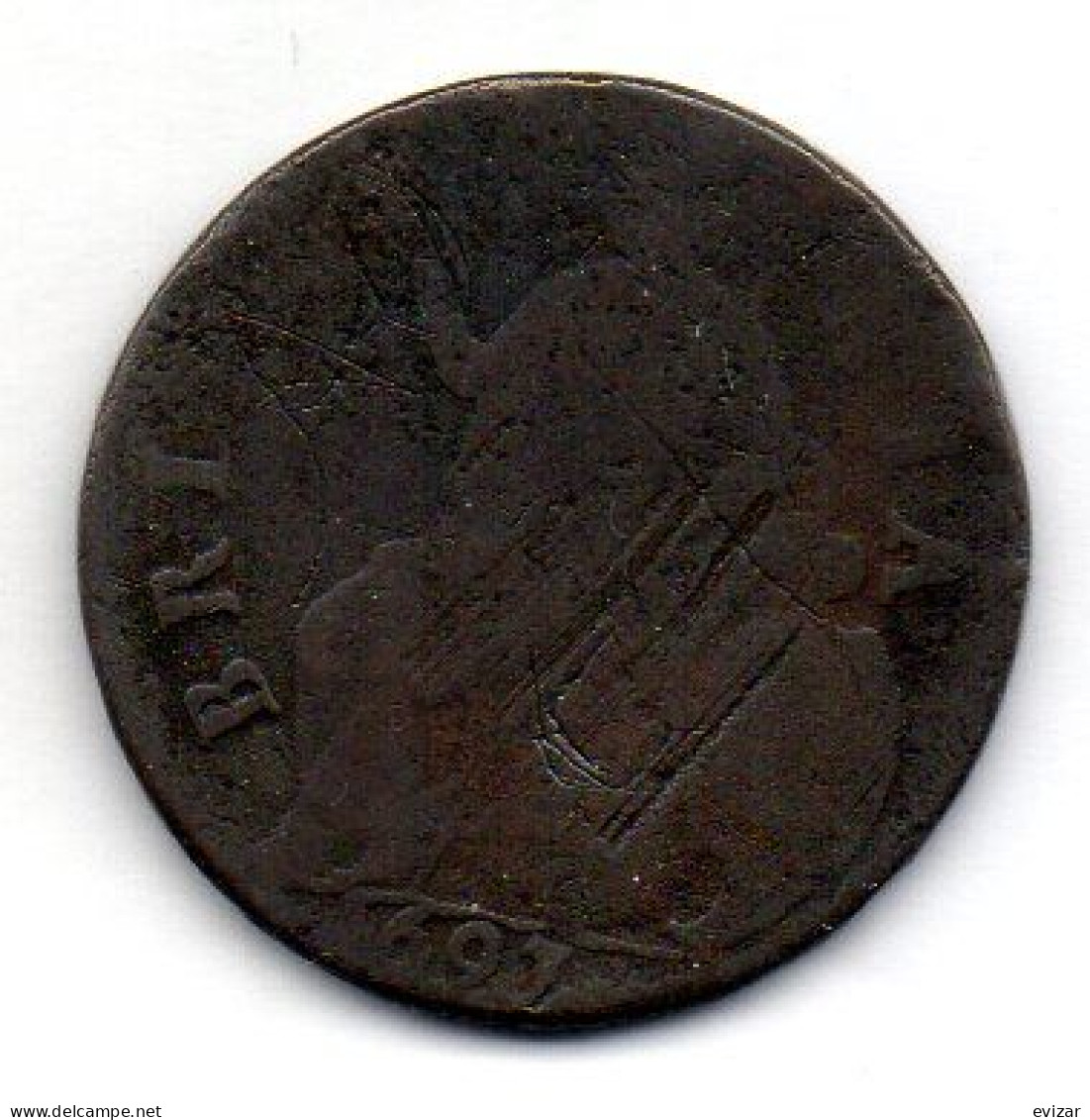 GREAT BRITAIN - 1/2 Penny, Copper, Year 1697, KM # 483.1 - B. 1/2 Penny