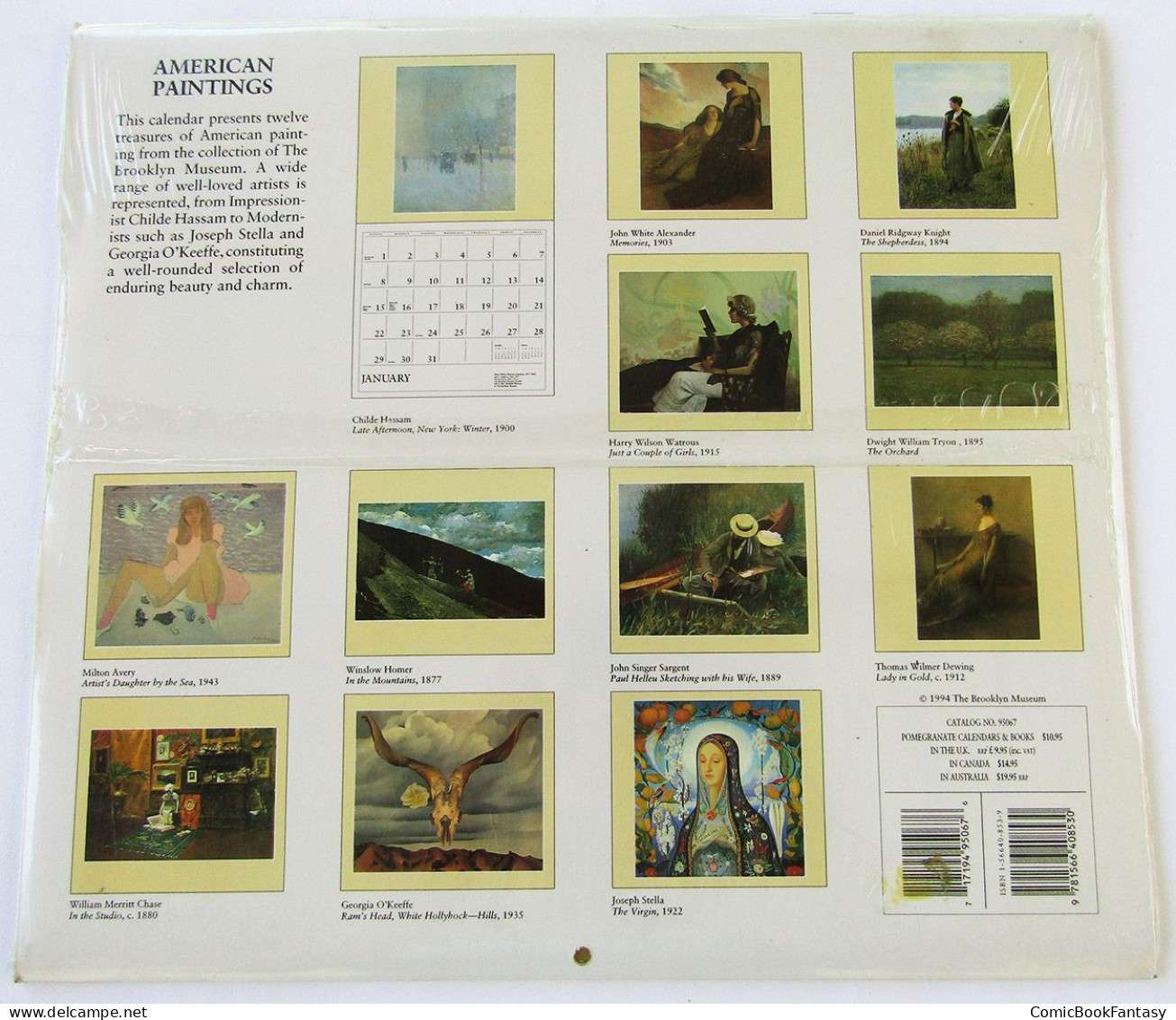 American Paintings 1995 Wall Calendar - The Brooklyn Museum - New & Sealed. Rare - Formato Grande : 1991-00