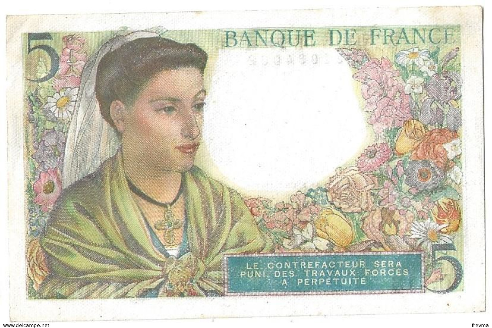 Billet Cinq Francs Type Berger 1943R - 5 F 1943-1947 ''Berger''