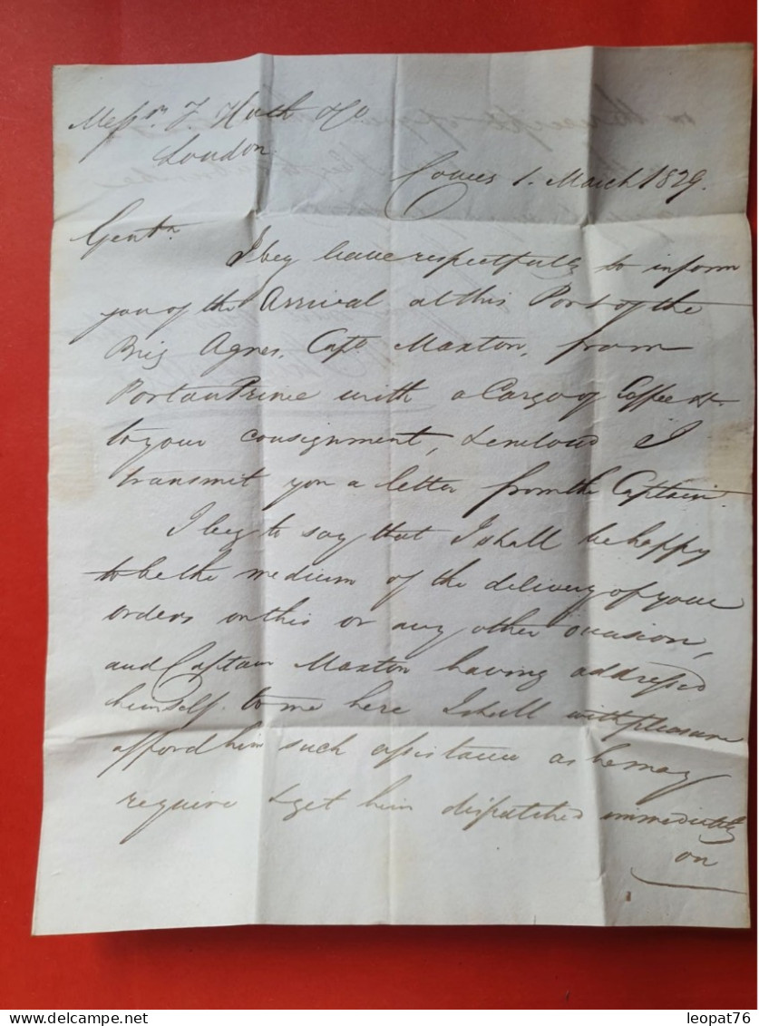 GB - Lettre Avec Texte De Cowes ( Marque Postale Au Dos)  Pour Londres En 1829  - JJ 142 - ...-1840 Préphilatélie