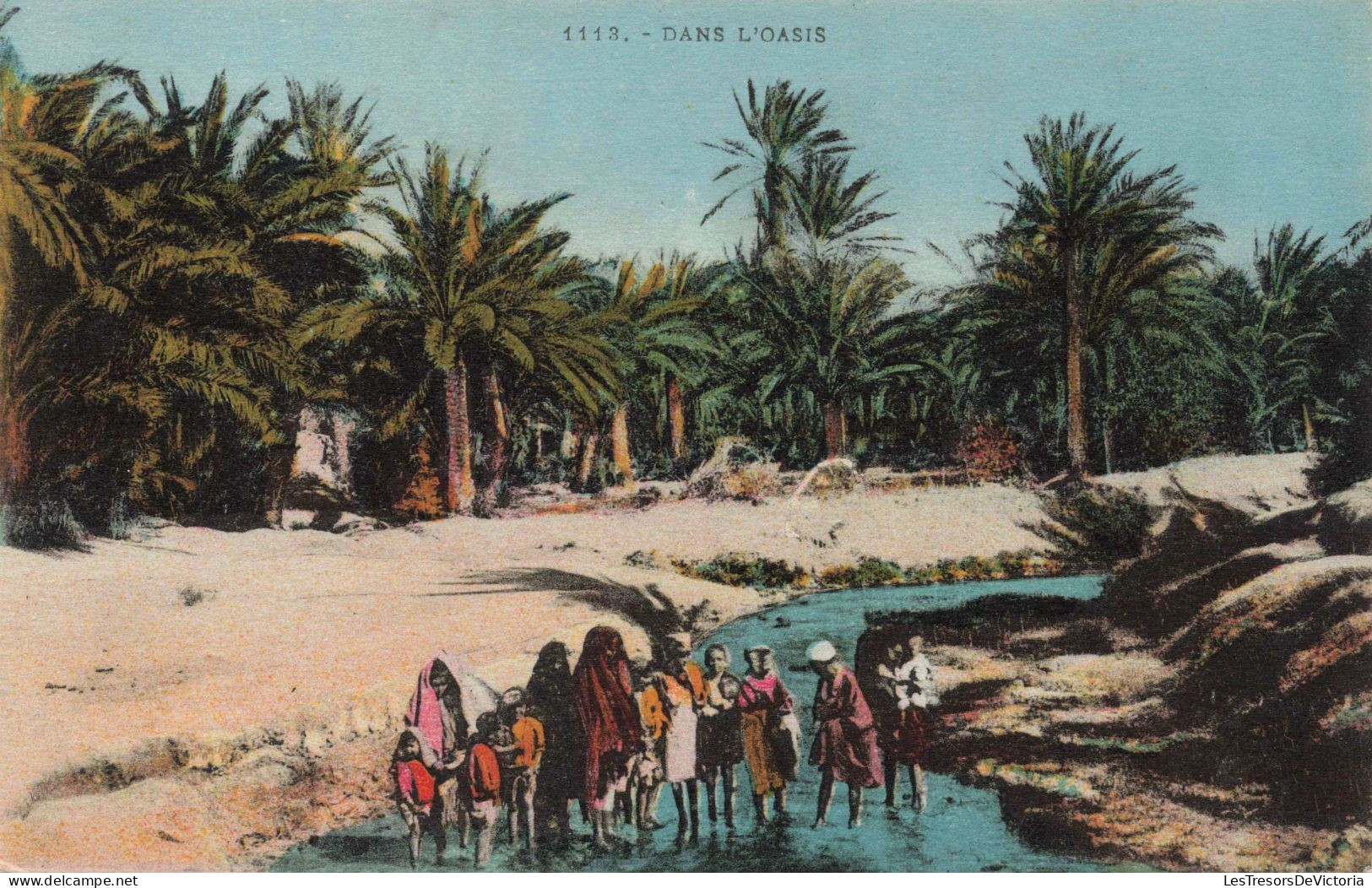 ALGERIE - Dans L'Oasis - Colorisé - Animé - Palmiers - Carte Postale Ancienne - Scènes & Types