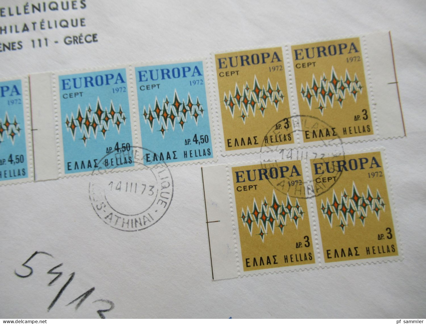 Griechenland Europa Cept 1972 Einschreiben Athinai Postes Helleniques Service Philatelique Nach Bamberg Gesendet - Briefe U. Dokumente