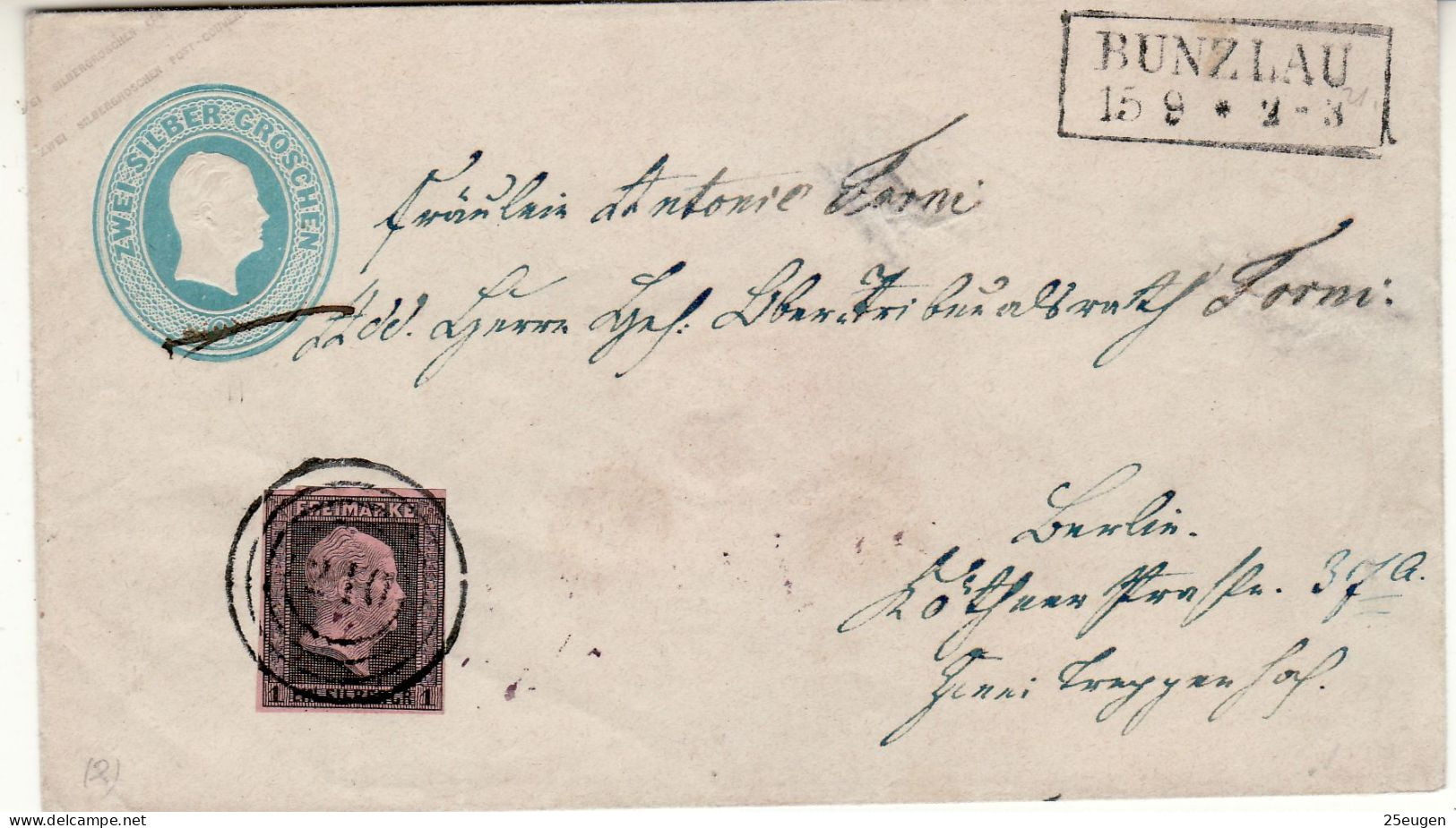 PRUSSIA 1850 +  Letter Sent  From Bunzlau / Bolesławiec / - Enteros Postales