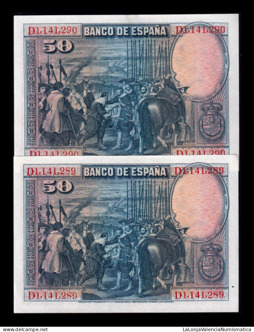 España Spain Pareja Correlativa 50 Pesetas Velázquez 1928 Pick 75b Ebc+ Xf+ - 50 Pesetas