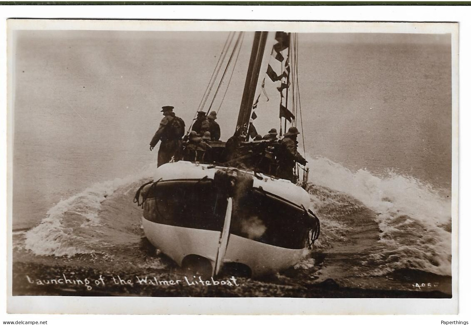 Real Photo Postcard, Kent, Dover, Walmer, Launching Of The Lifeboat, Sea, People. - Dover