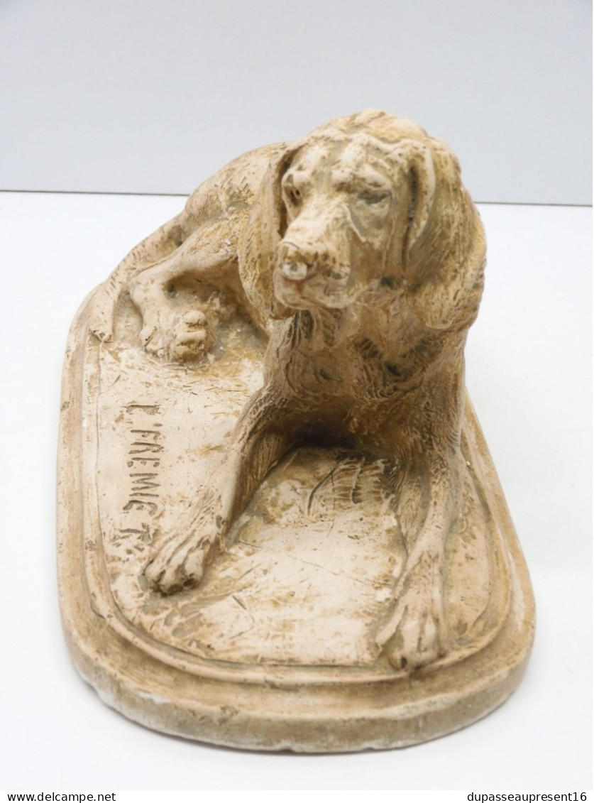 -EMMANUEL FREMIET RARE ANCIEN SUJET CHIEN ALLONGE COLLECTION NO BRONZE E - Gips