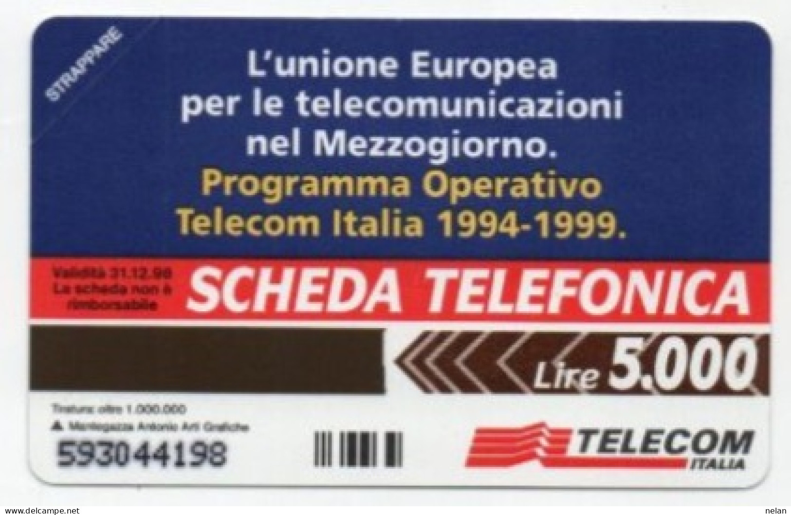 SCHEDA TELEFONICA  - ITALIA - TELECOM - NUOVA - FONDO EUROPEO DI SVILUPPO - Publiques Ordinaires