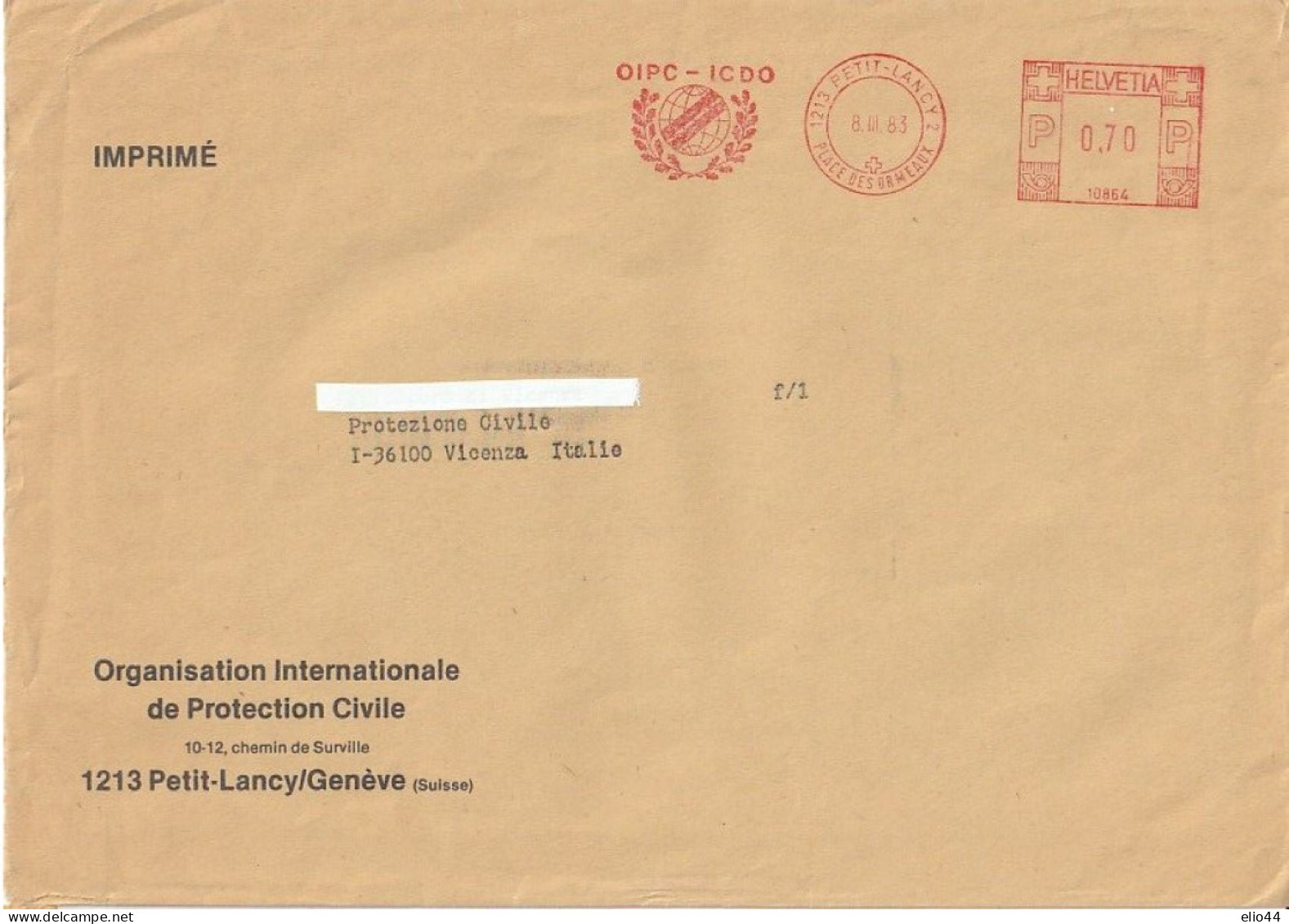 Affrancature Meccaniche Rosse (EMA) - Svizzera- Madrid 1983 - Organisation Internationale De Protection Civile - - Postage Meters