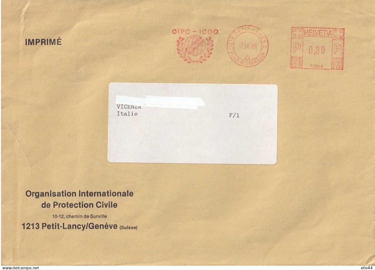 Affrancature Meccaniche Rosse (EMA) - Svizzera- Madrid 1986 - Organisation Internationale De Protection Civile - - Postage Meters