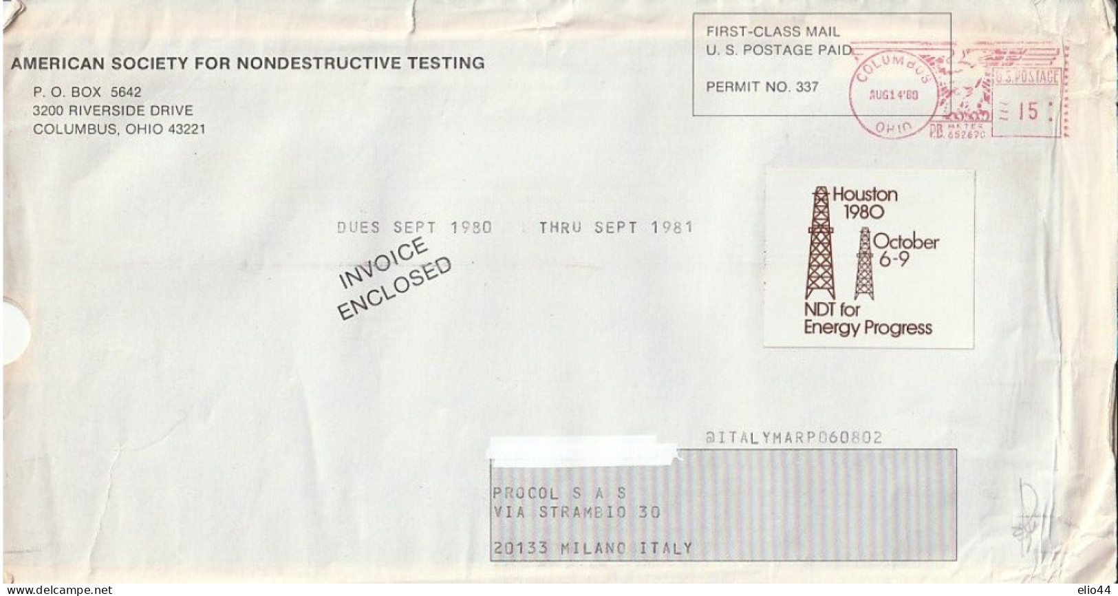 Affrancature Meccaniche Rosse (EMA) - USA -Columbus (OHIO)1980 - American Society For Nondestructive Testing - - Covers & Documents