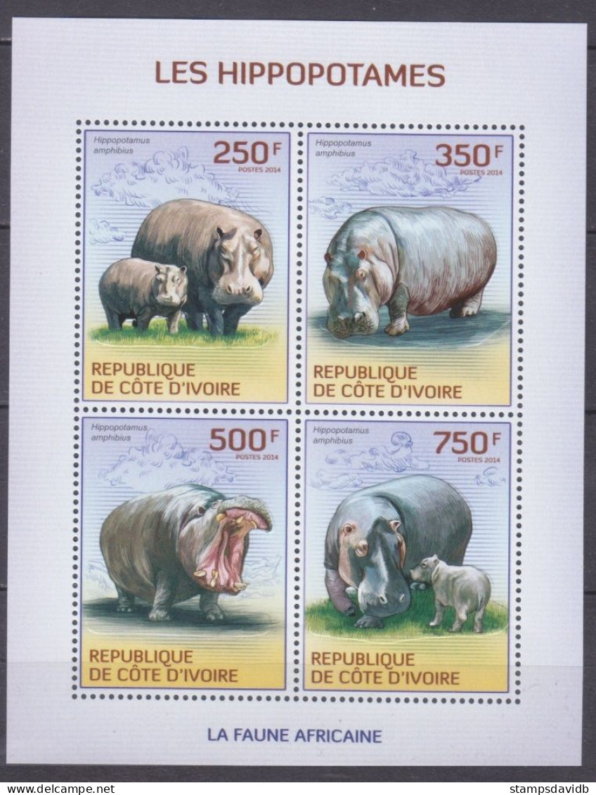 2014 Ivory Coast Cote D'Ivoire 1604-1607KL Fauna - Hippopotamus 8,50 € - Rhinoceros
