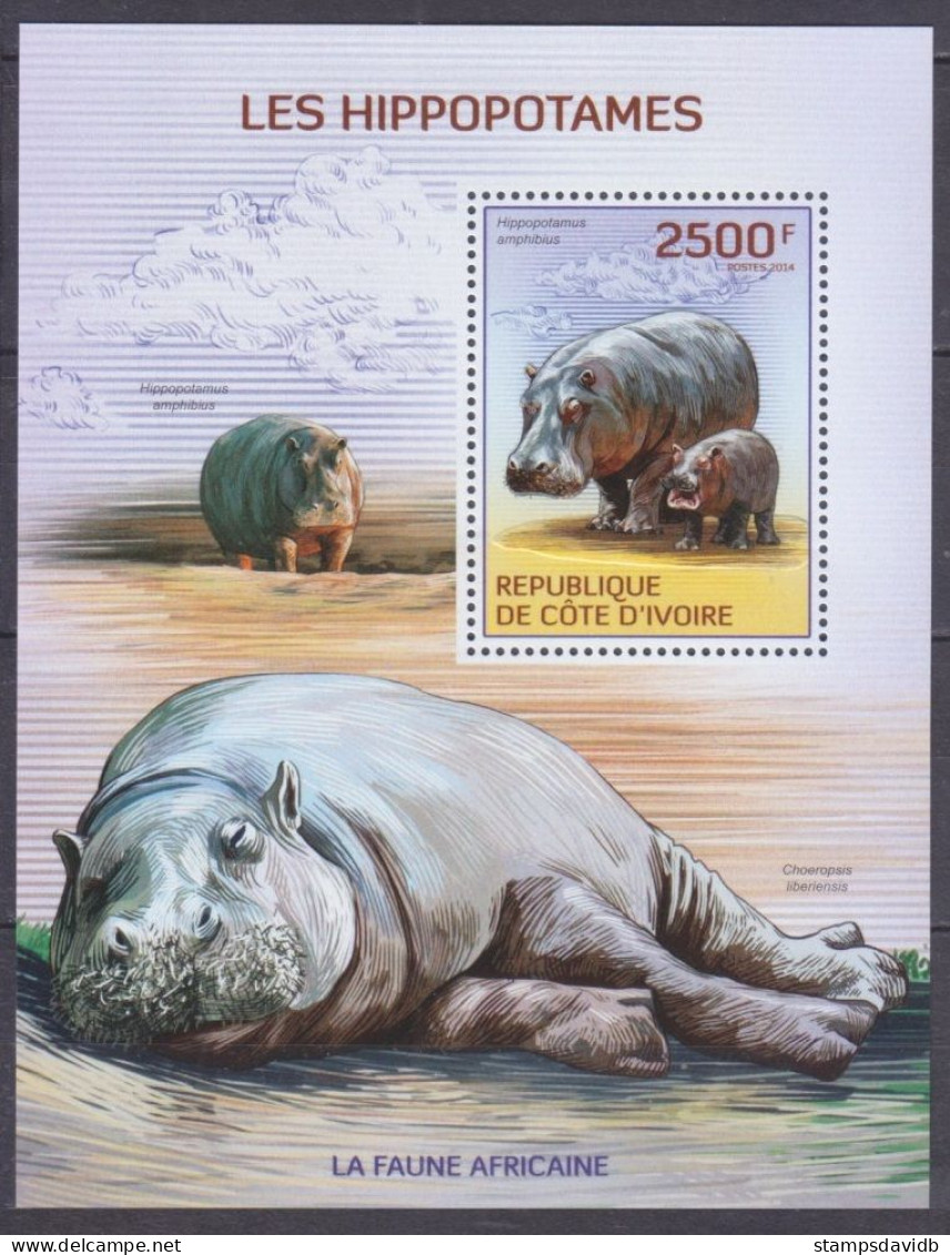 2014 Ivory Coast Cote D'Ivoire 1608/B208 Fauna - Hippopotamus 11,00 € - Rhinoceros