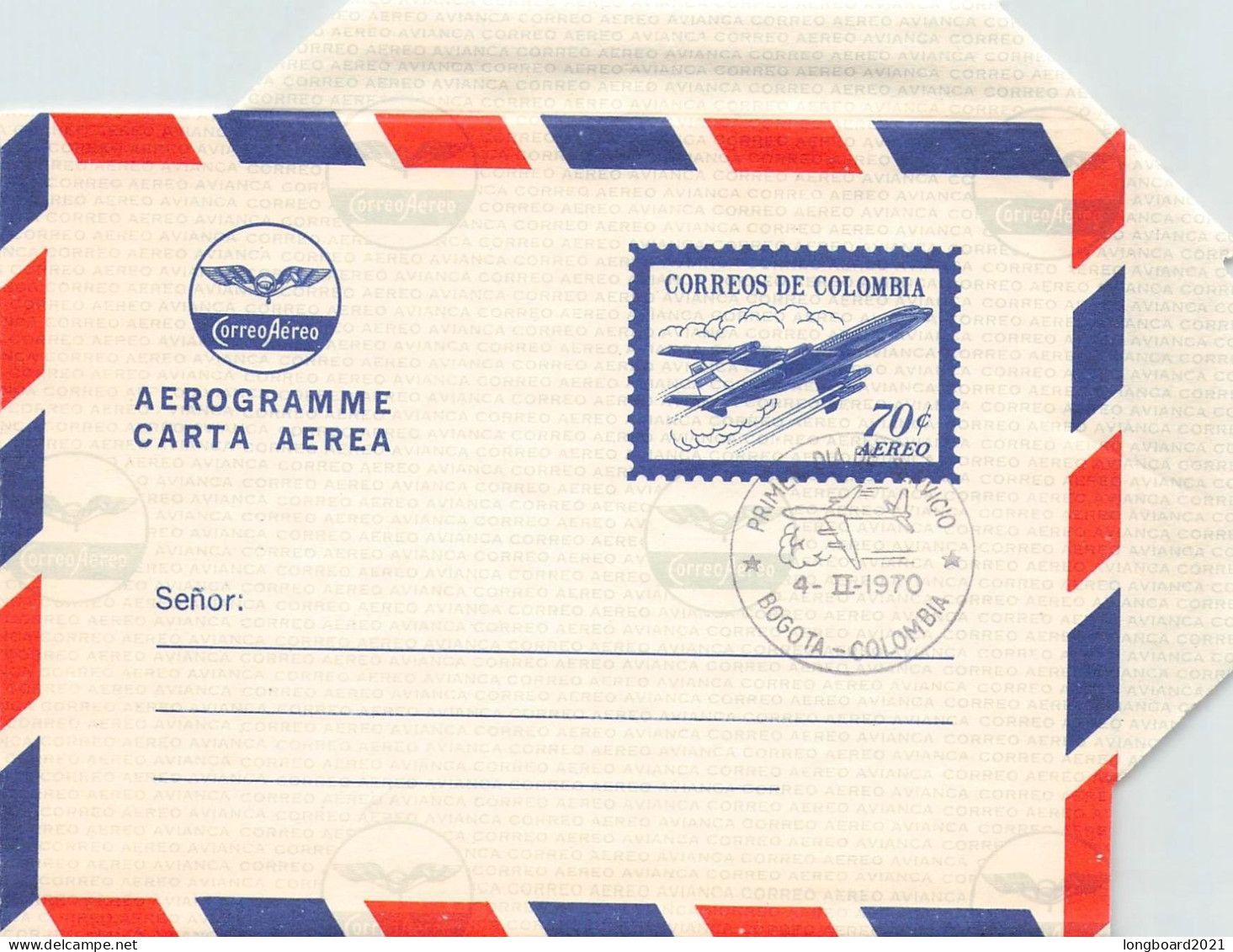 COLOMBIA - AEROGRAMME 70c 1970 FDC  / *1116 - Colombie