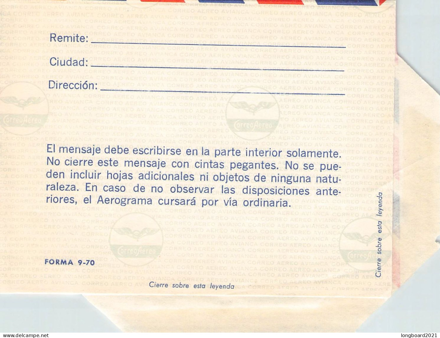 COLOMBIA - AEROGRAMME 70c 1970 FDC  / *1116 - Colombie