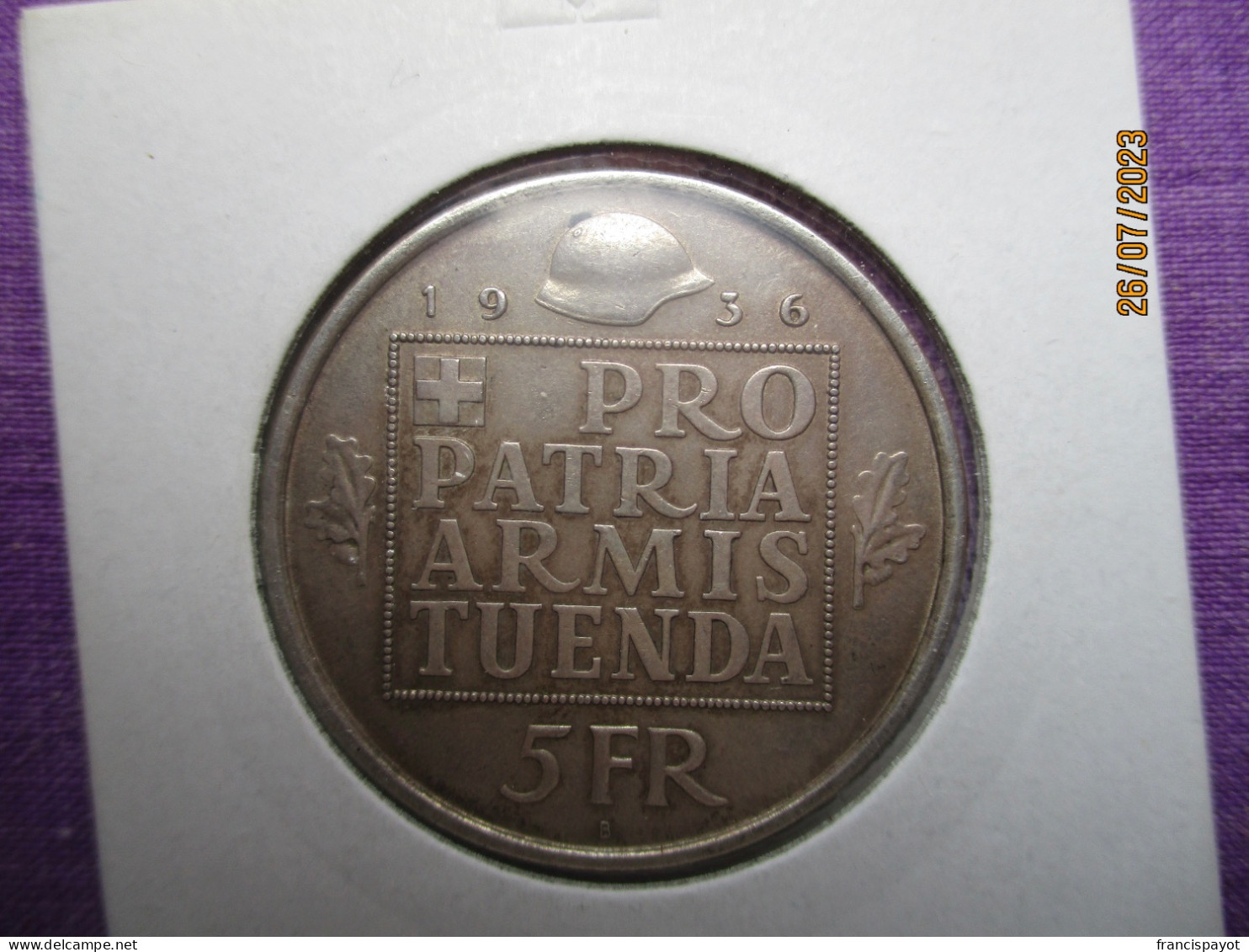 Suisse: 5 Francs 1936 Pro Patria Armis Tuenda - Autres & Non Classés