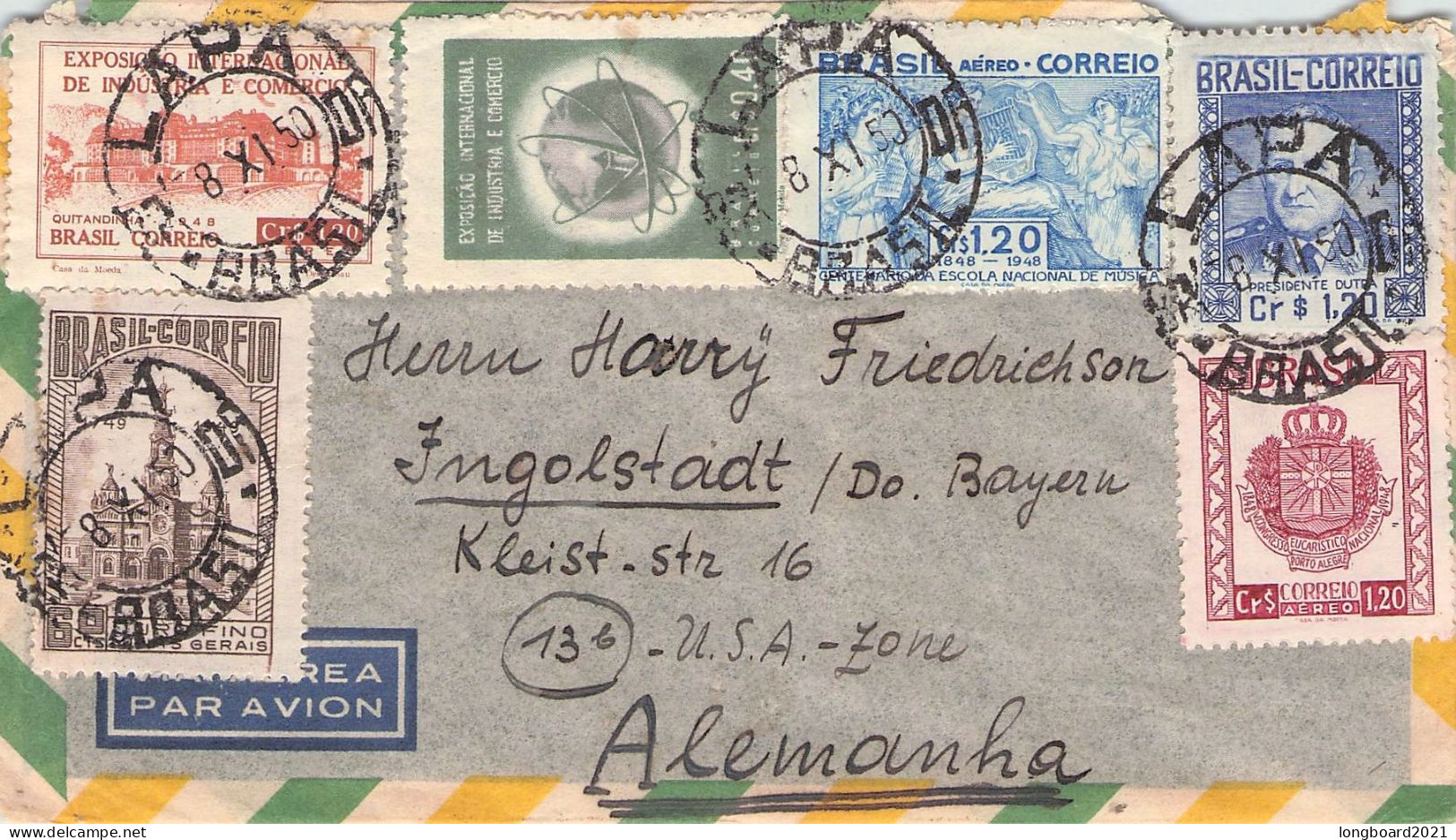 BRAZIL - AIRMAIL 1950 - INGOLDSTADT/DE / *1137 - Briefe U. Dokumente