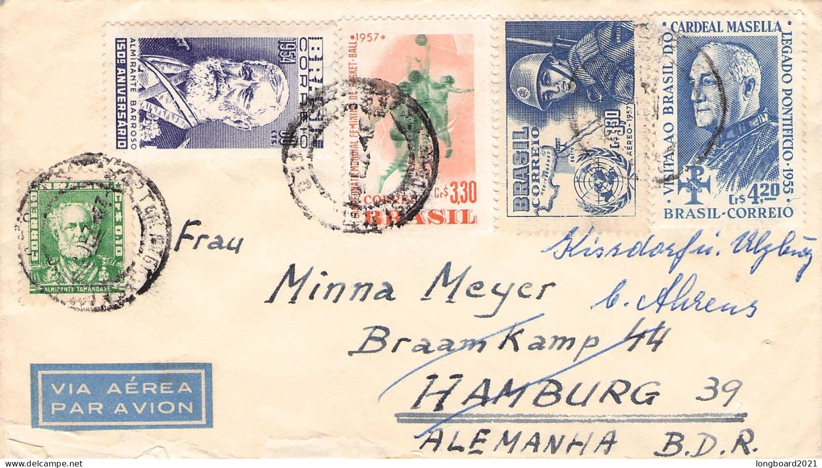 BRAZIL - AIRMAIL Ca 1955 - HAMBURG/DE / *1139 - Storia Postale