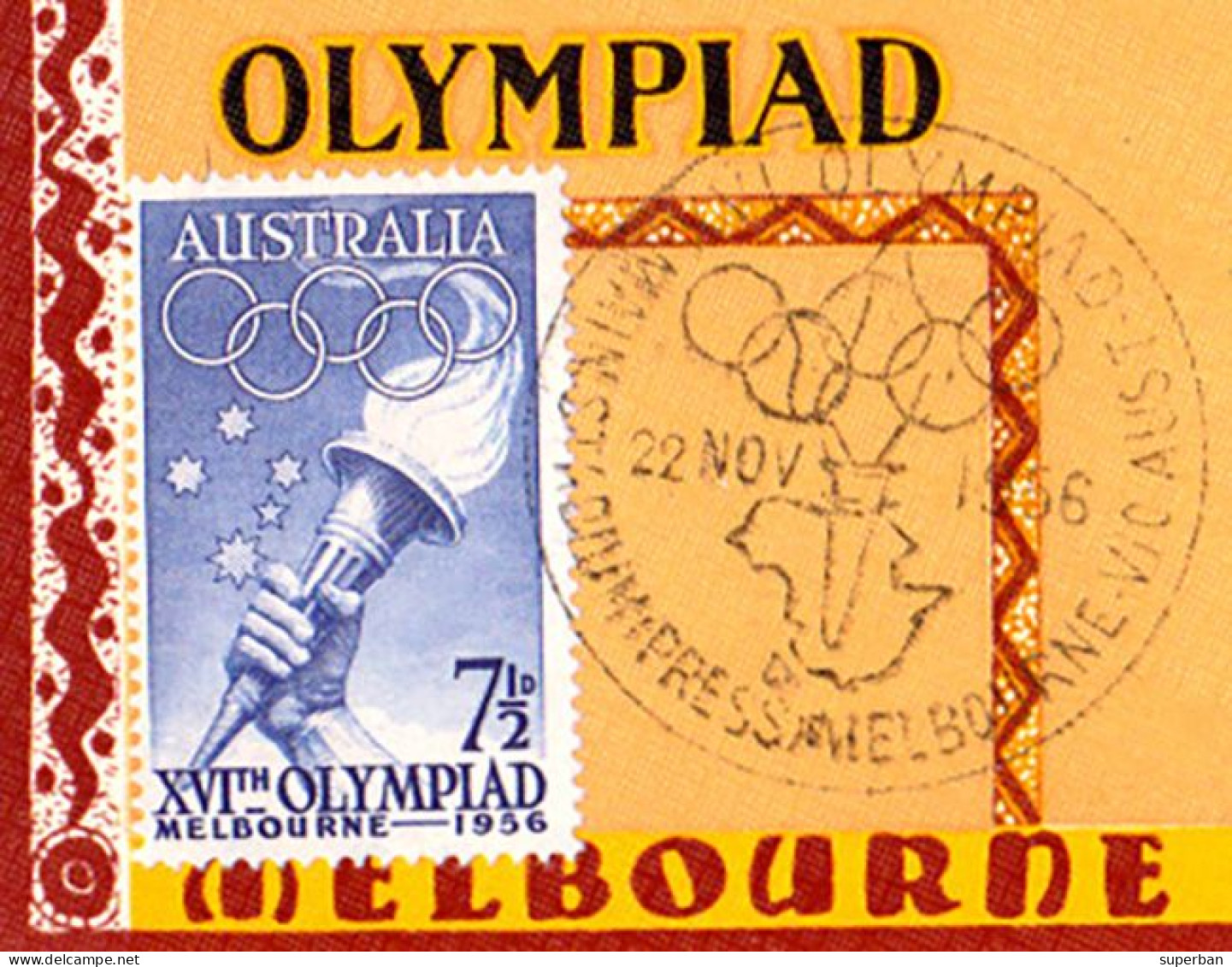 CARTE MAXIMUM / MAXIMUM CARD : XVI OLYMPIAD - MELBOURNE 1956 - ARTIST SIGNED : J. RAJKO (al940) - Estate 1956: Melbourne
