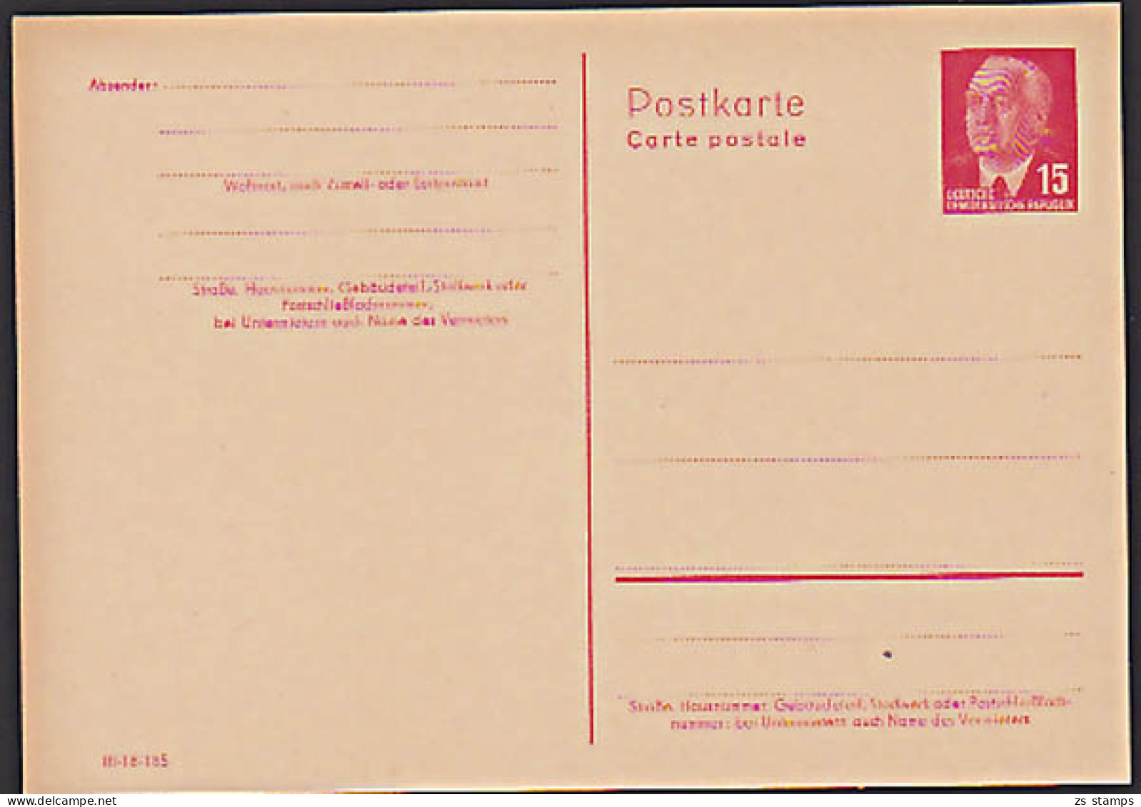 Wilhelm Pieck 1. Präsident Politiker Ganzsachen Karte DDR GA P64 II 15 Pf.  - Private Postcards - Mint