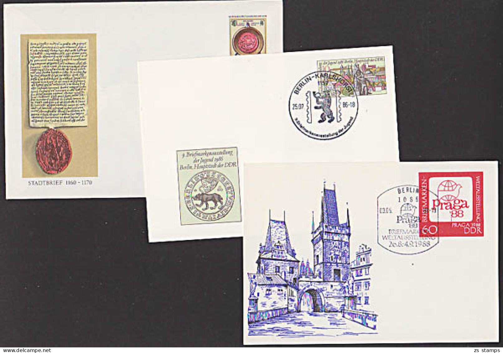 Prag Wenzelsbrücke Praga 88, Berlin Bär Ausstellung Messe Leipzig Stadtbrief, 3 GA - Postkaarten - Gebruikt