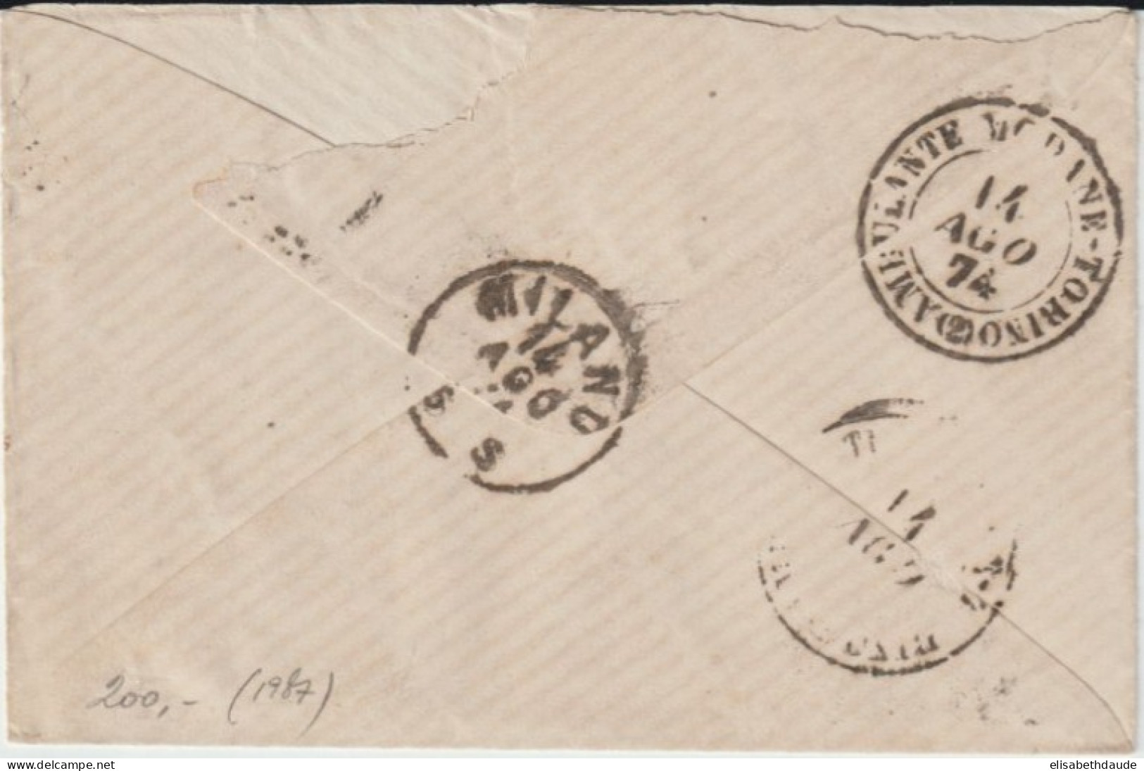 1874 - CERES TARIF 40c ! - LETTRE De LYON => MILAN (ITALIE) - 1871-1875 Ceres