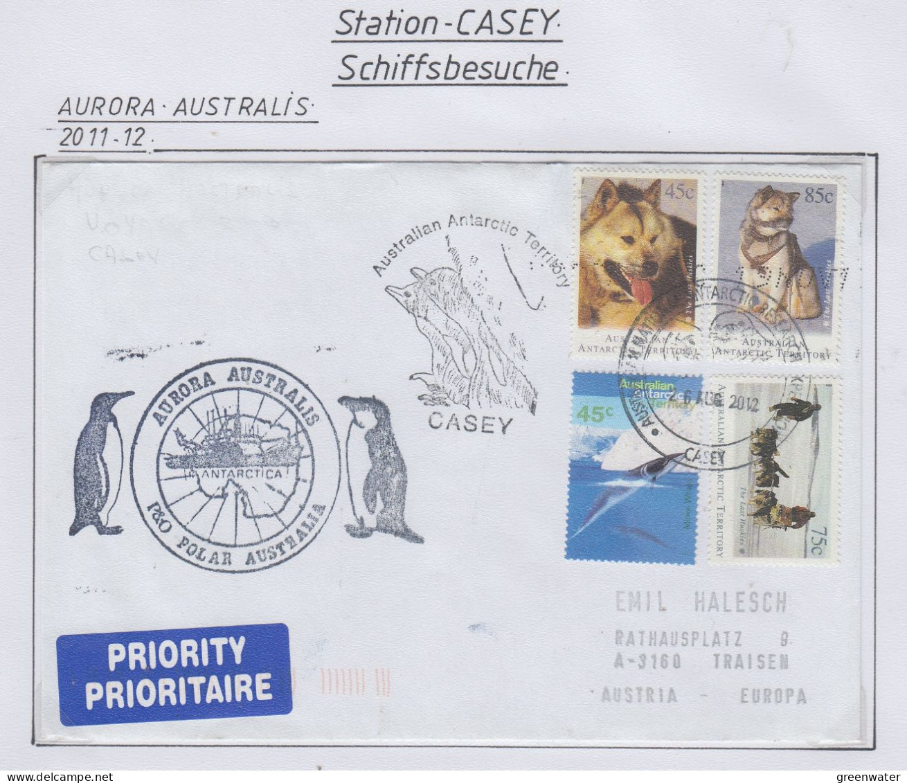 AAT Ship Visit Aurora Australis  Ca Casey 26 AUG 2012 (CS179) - Lettres & Documents