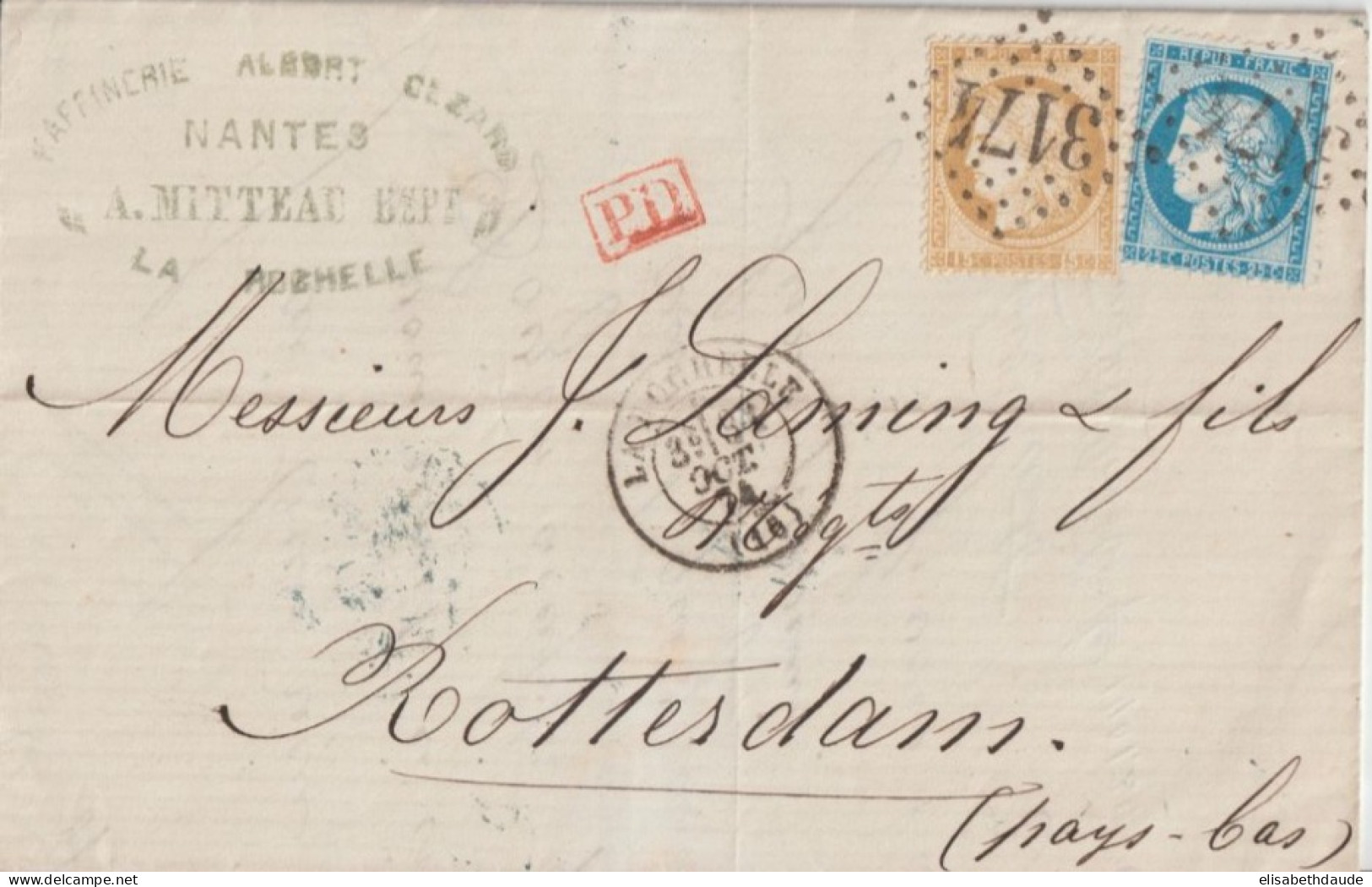 1874 - CERES TARIF 40c  ! - LETTRE De LA ROCHELLE (CHARENTE INFERIEURE) => ROTTERDAM (PAYS-BAS) - 1871-1875 Cérès