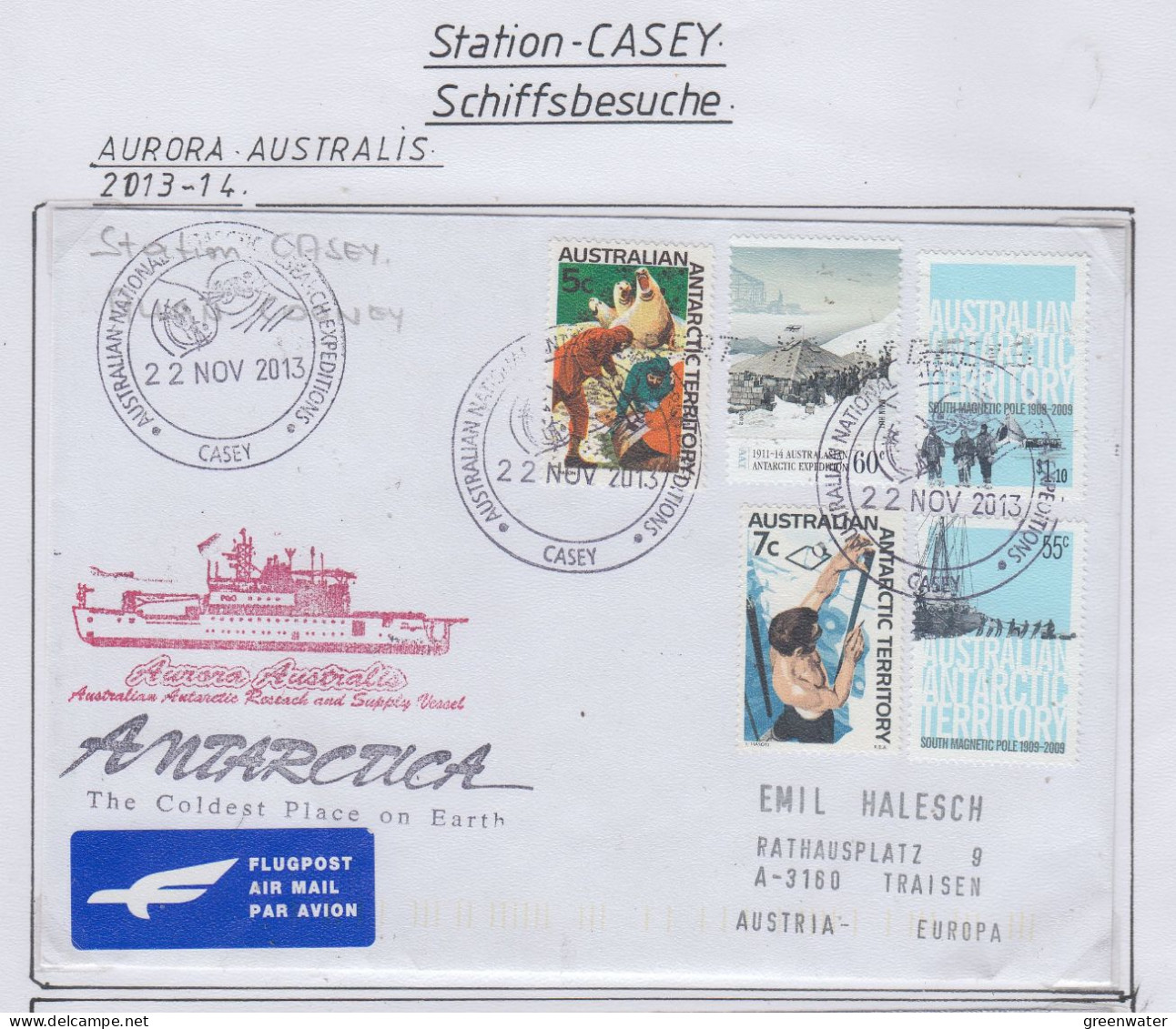 AAT Ship Visit Aurora Australis  Ca Casey 22 NOV 2013 (CS180B) - Lettres & Documents