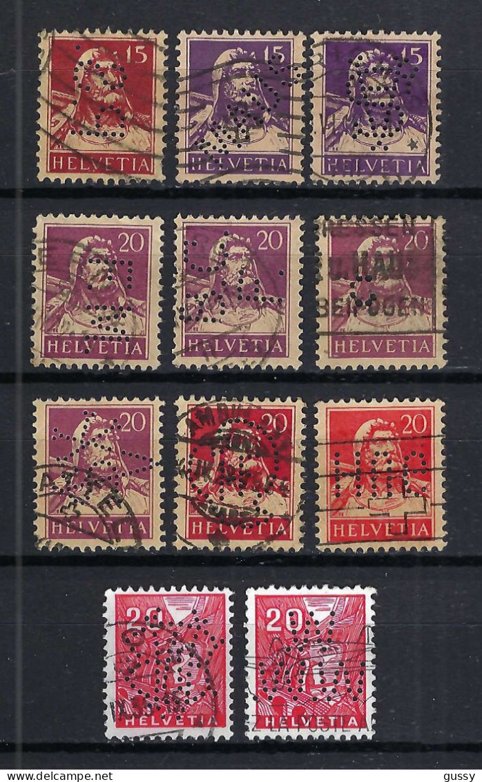 SUISSE Ca. 1910-40: Lot D'obl. Et Perf. Diverses, Toutes Différentes - Perfins