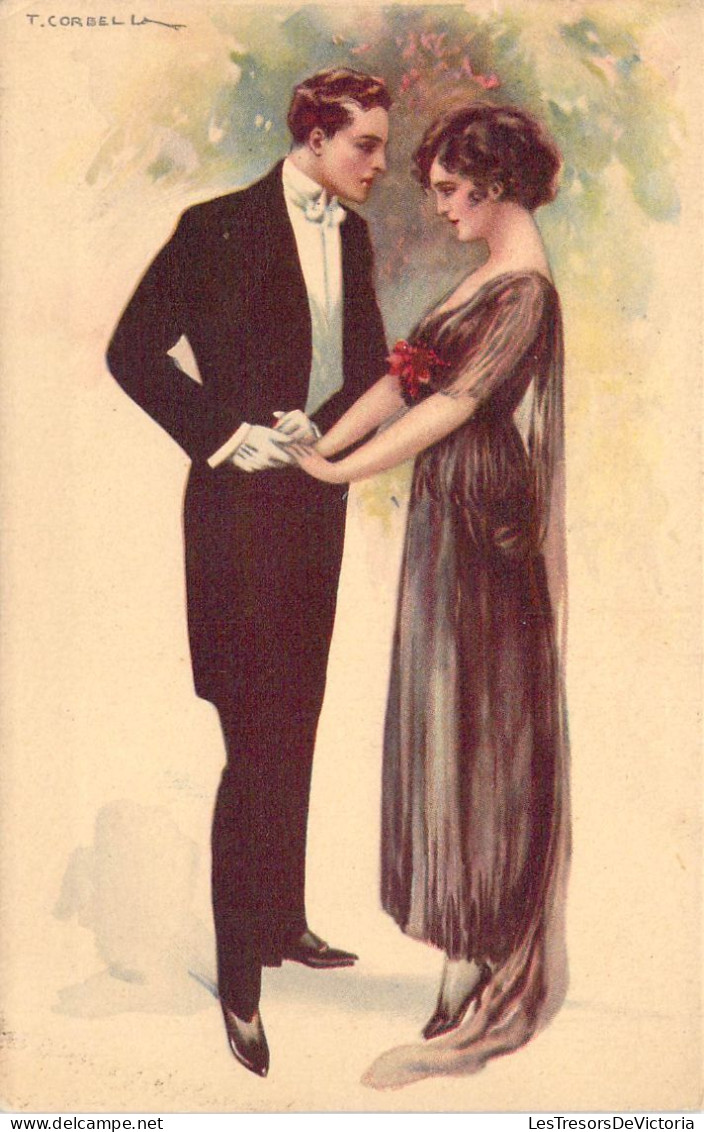 ILLUSTRATEURS SIGNES - Un Couple Se Tient Les Mains - Costume - Longue Robe - Signés T Corbella - Carte Postale Ancienne - Corbella, T.