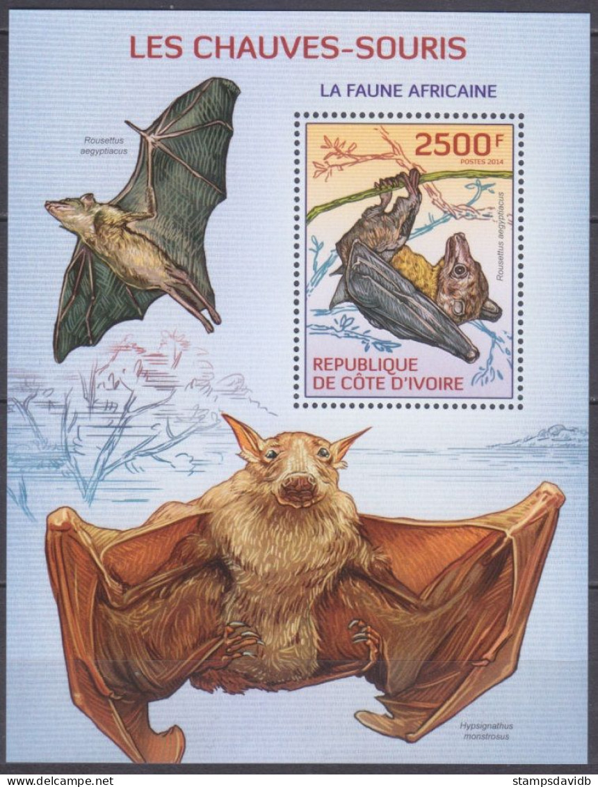 2014 Ivory Coast Cote D'Ivoire 1573/B201 Fauna - The Bats 11,00 € - Fledermäuse