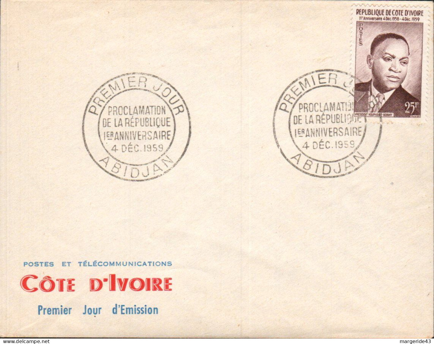 COTE D'IVOIRE FDC 1959 PROCLAMATION DE LA REPUBLIQUE - Côte D'Ivoire (1960-...)