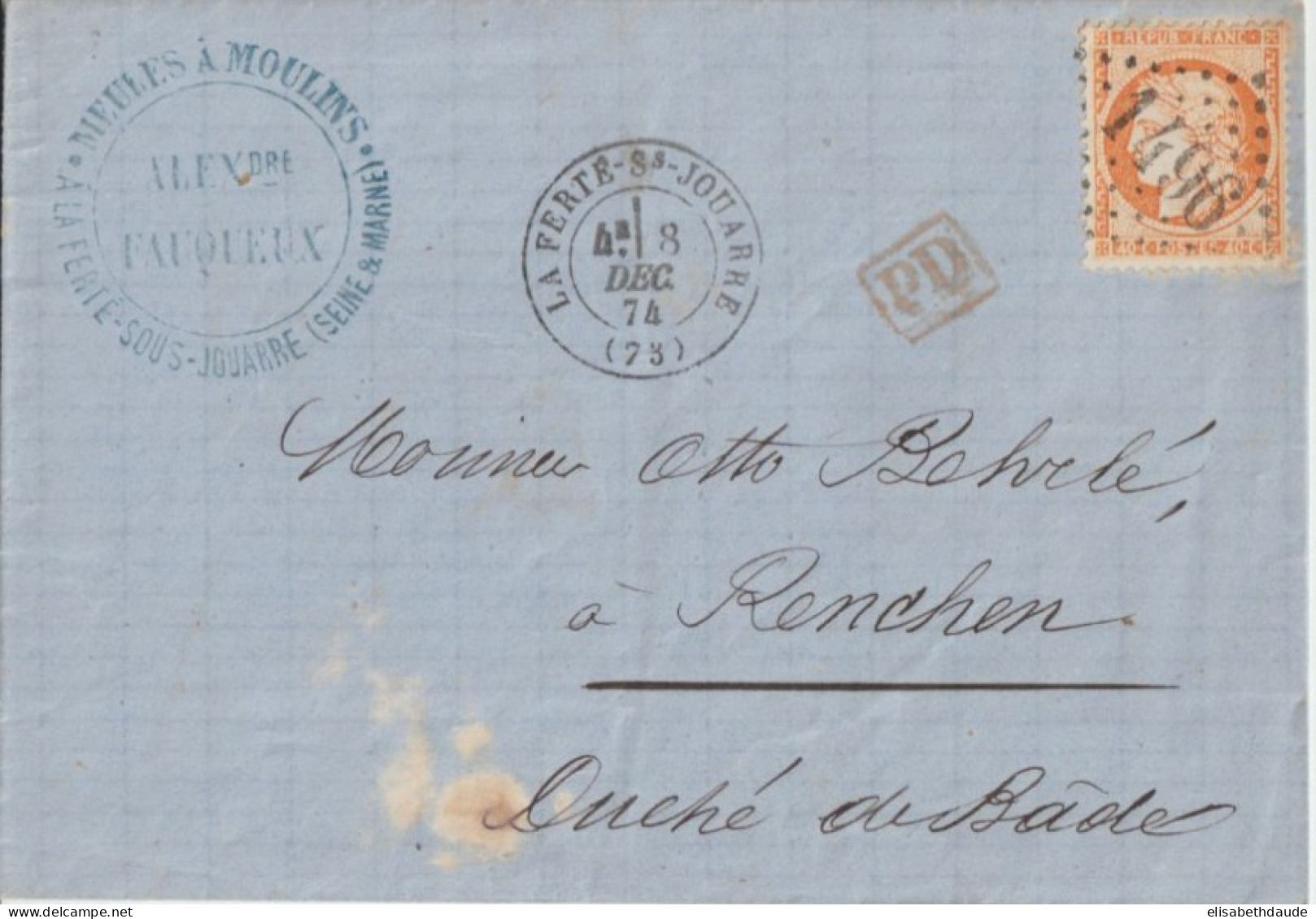 1874 - SIEGE TARIF 40c ! - LETTRE De LA FERTE SOUS JOUARRE (SEINE ET MARNE) => RENCHEN (PAYS DE BADE) ! - 1870 Belagerung Von Paris