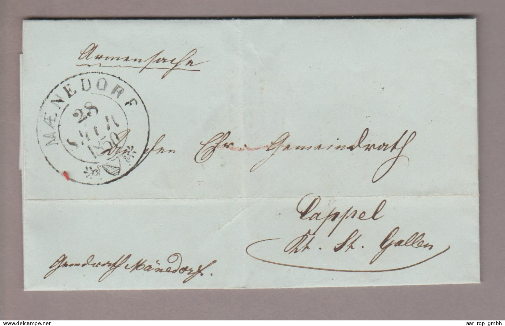 CH Heimat ZH Männedorf 1850-09-28 Armensache Brief O.M. über Rapperswil, Wattwil Nach Cappel - 1843-1852 Kantonalmarken Und Bundesmarken