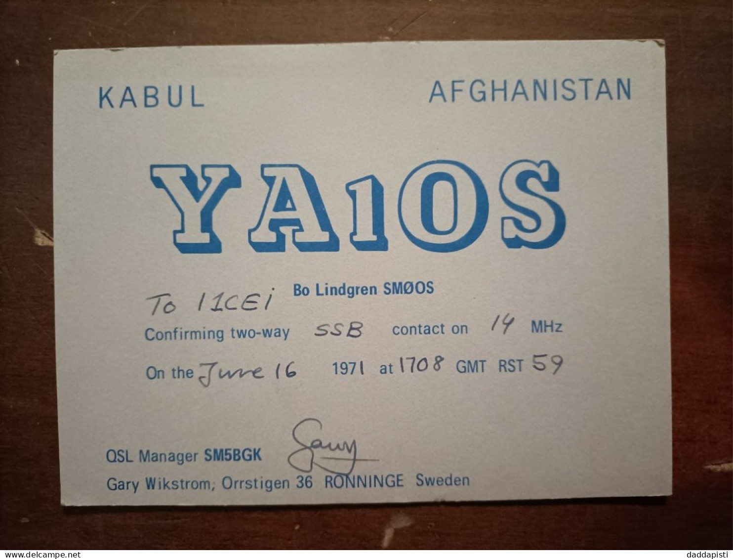 Qsl Radio Amateur Kabul 1971 YA1OS - Afganistán