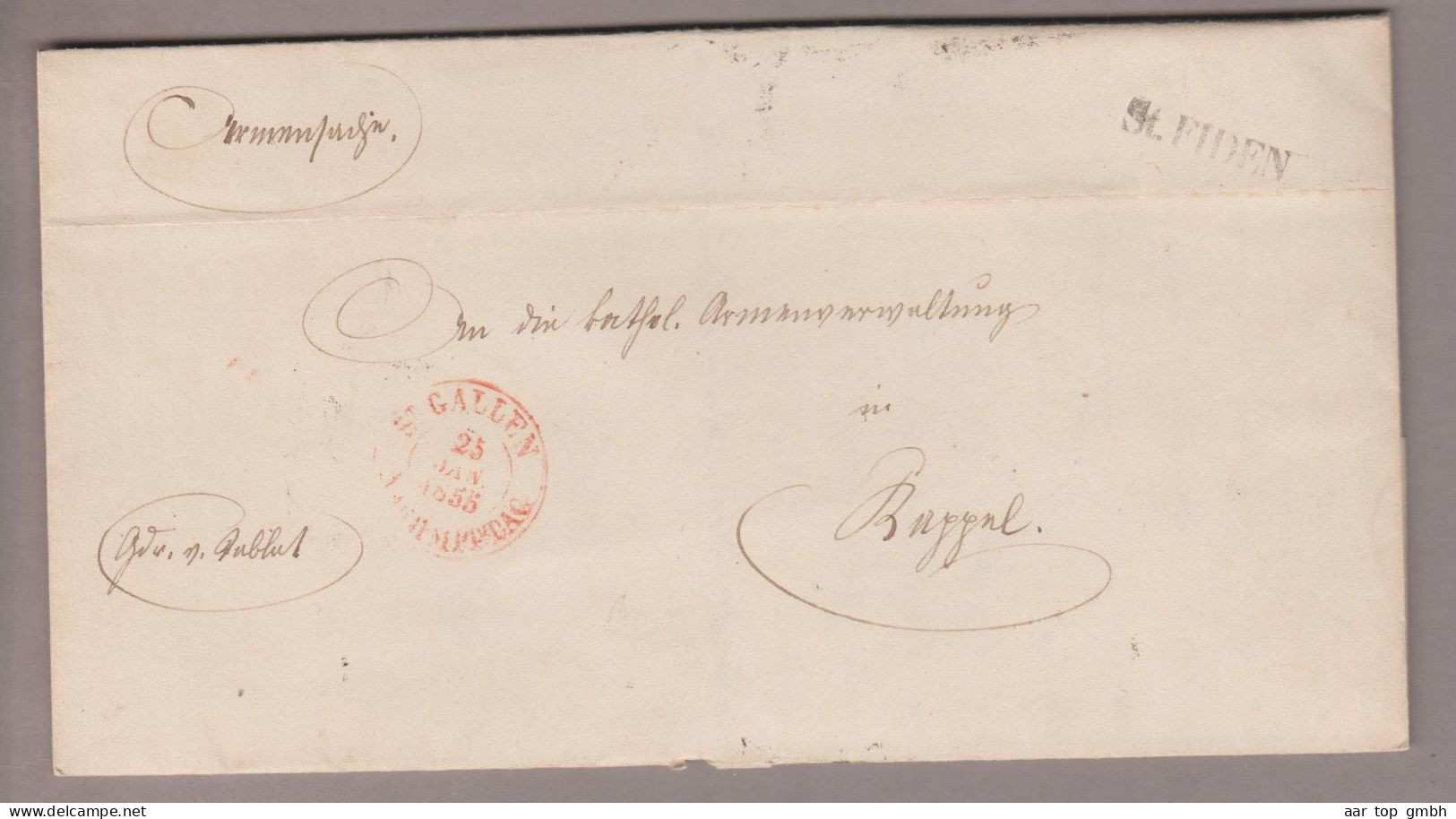 CH Heimat SG St.Fiden (St.Gallen) 1855-01-25 Armensache über Wattwyl Nach Kappel - Storia Postale