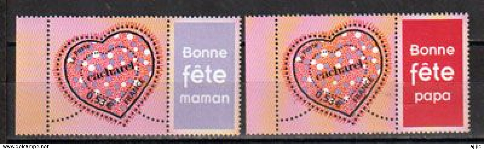 FRANCE. CACHAREL.  Bonne Fête Maman, Bonne Fête Papa, 2 Timbres Neufs ** Avec Vignettes Attenantes - Moederdag