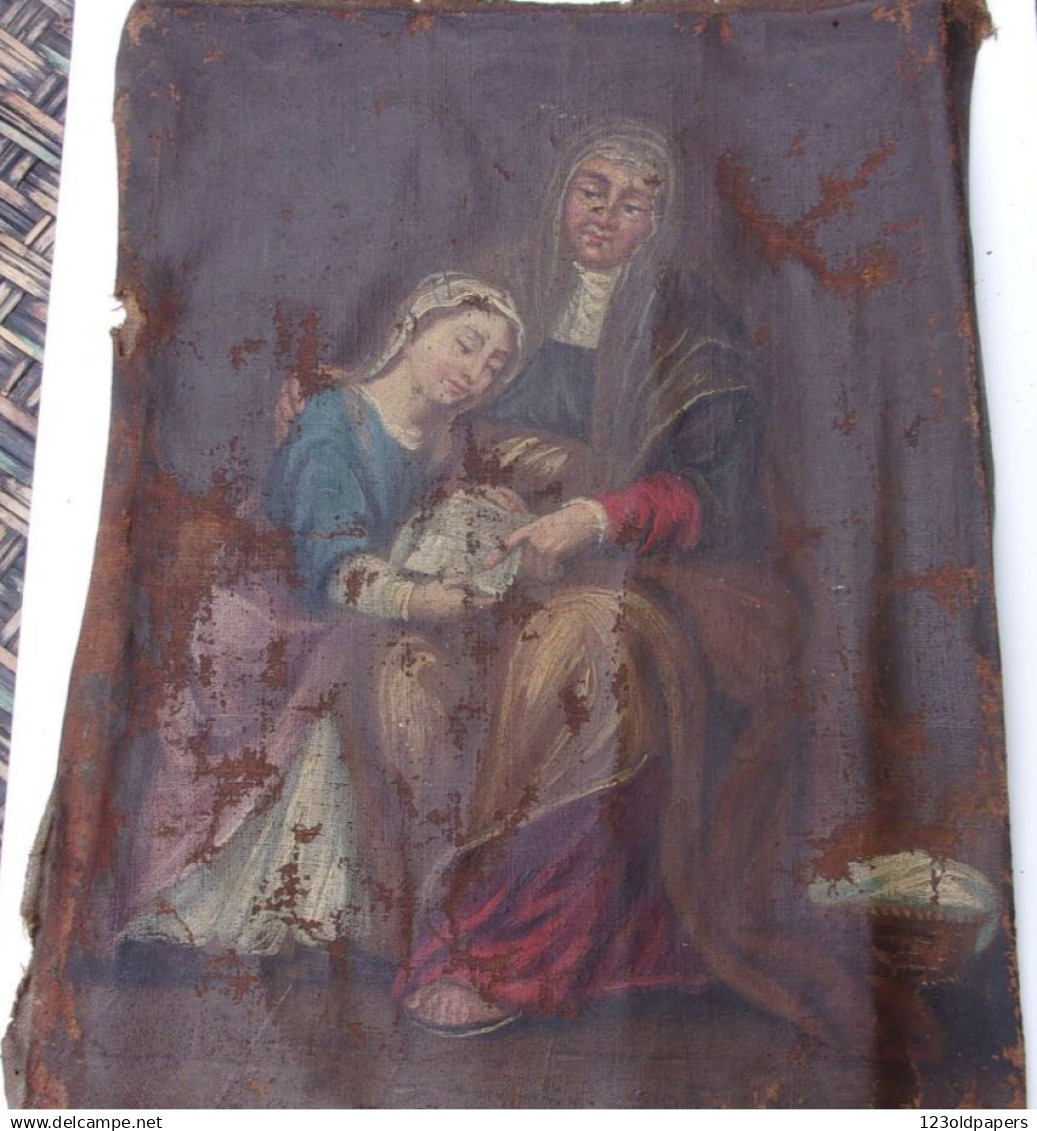 PEINTURE HST 17 EME SAINT ANNE APPRENANT A LIRE A LA VIERGE MARIE A RESTAURER 30 / 40 CM CHRIST - Sonstige & Ohne Zuordnung