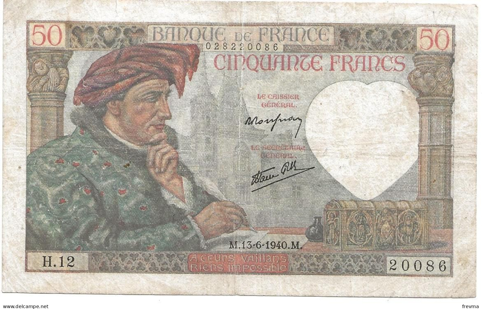 Billet 50 Francs Jacques Coeur 1940 M - 50 F 1940-1942 ''Jacques Coeur''