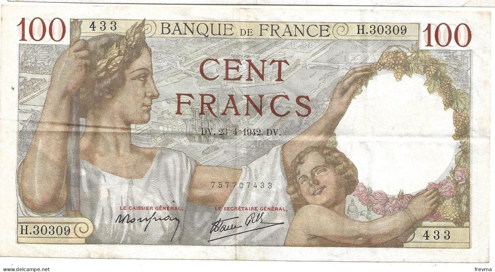 Billet 100 Francs Sully 1942 DV - 100 F 1939-1942 ''Sully''