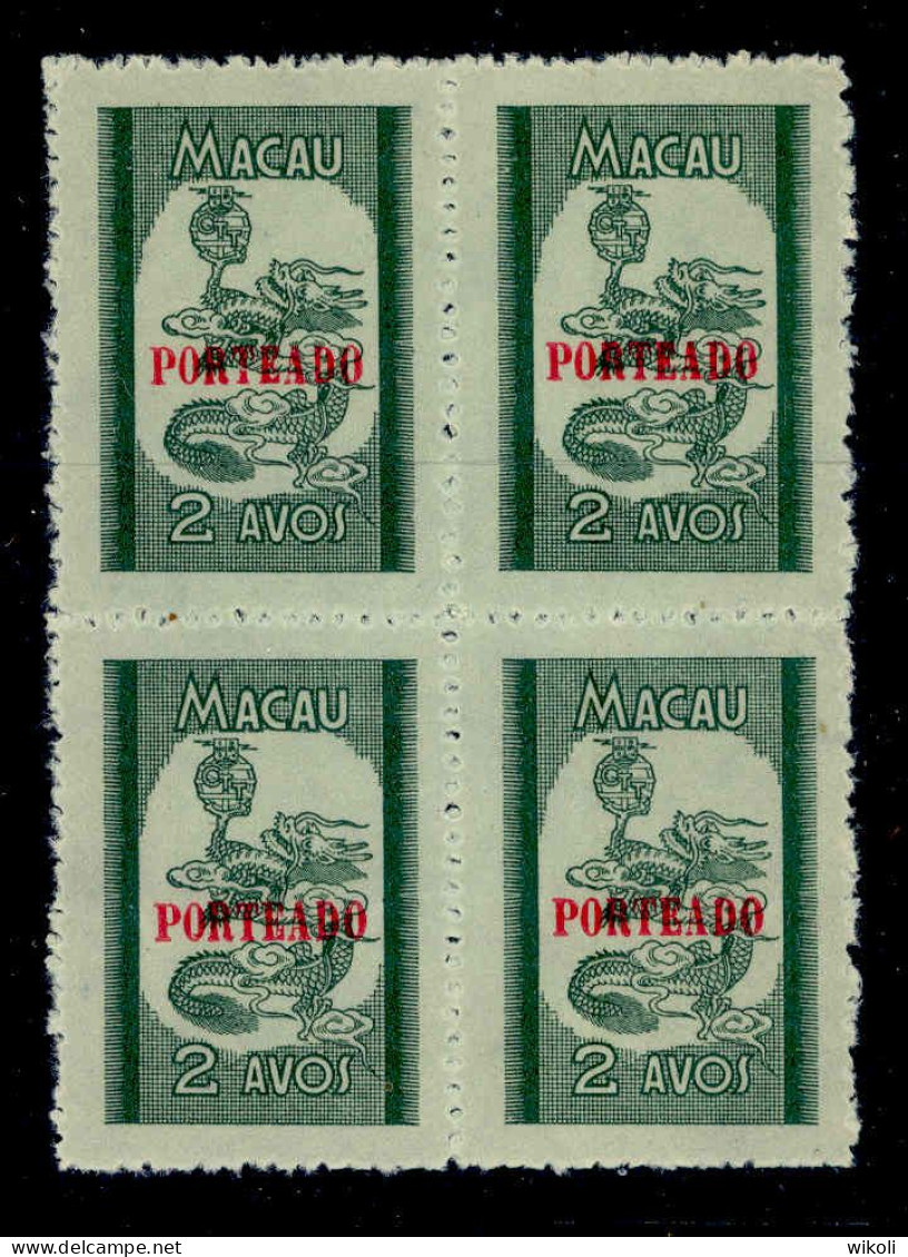 ! ! Macau - 1951 Postage Due 2 A (In Block Of 4) - Af. P 52 - NGAI - Portomarken