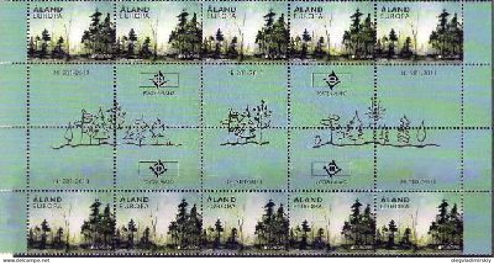 Aland Islands Åland Finland 2011 Europa CEPT Forests Block Of 10 Stamps And Labels Mint - 2011