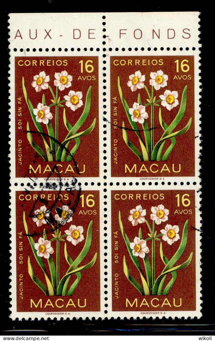 ! ! Macau - 1953 Flowers 16 A (In Block Of 4) - Af. 378 - Used - Used Stamps