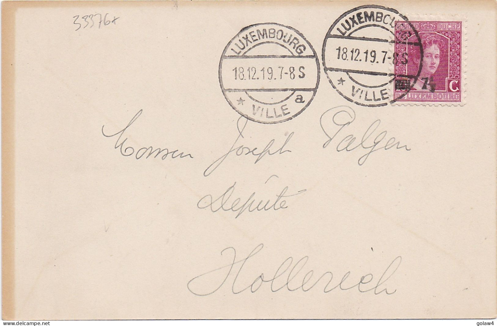 33376# LUXEMBOURG CARTE POSTALE PUBLICITE TAILLEUR CHAPELIER CHEMISIER BRUXELLES 1919 JOSEPH PALGEN DEPUTE HOLLERICH - 1914-24 Maria-Adelaide