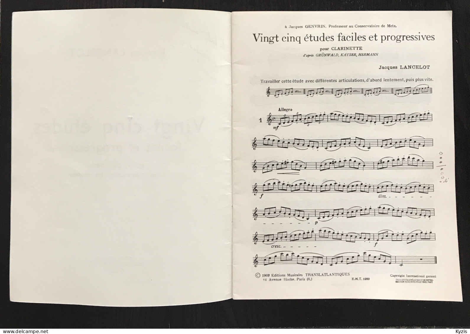 JACQUES LANCELOT - Vingt Cinq études Faciles Et Progressives Pour Clarinette - DÉDICACÉ PAR JACQUES LANCELOT -1969- - Etude & Enseignement