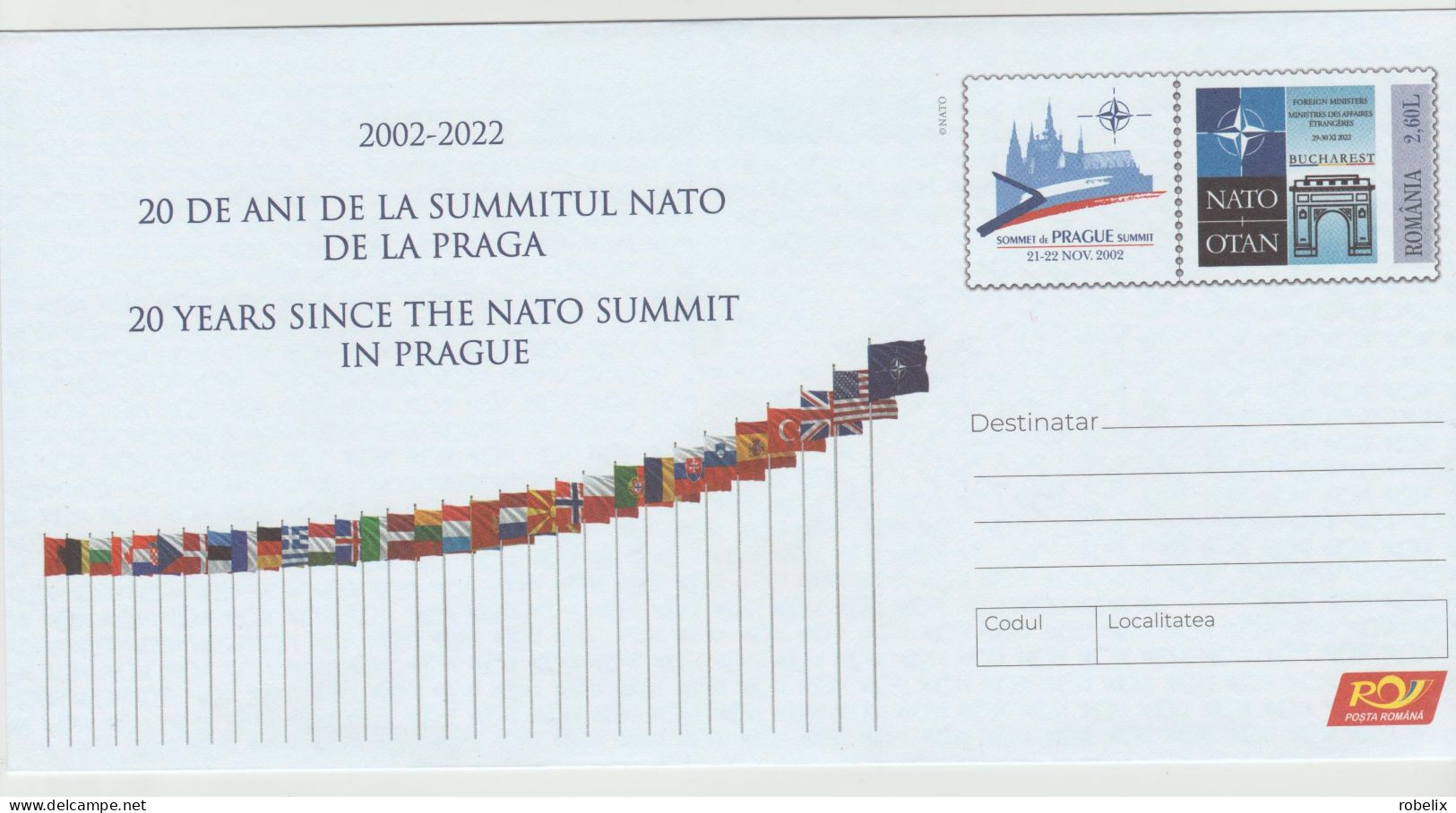 ROMANIA  2022  -  20 Years Since The NATO Summet In Prague - Uncirculated   Cover Stationery - OTAN