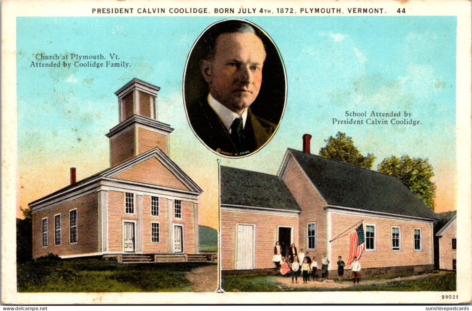 Vermont Plymouth President Calvin Coolidge School And Church Where He Attended Curteich - Otros & Sin Clasificación