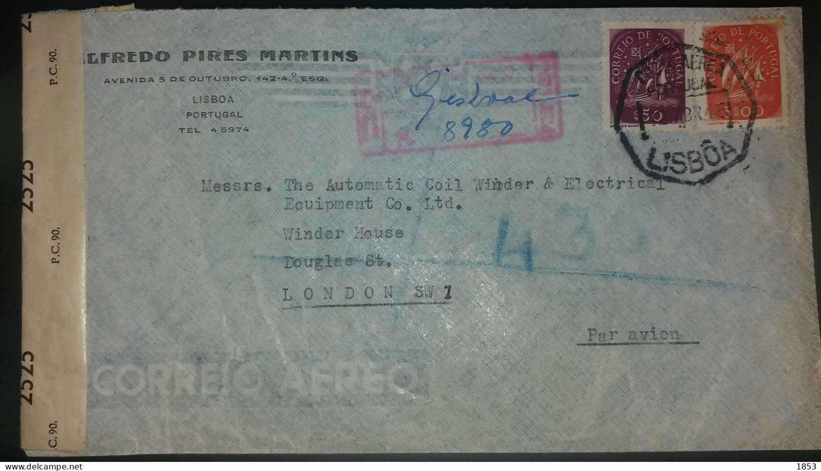 CORREIO AÉREO - REGISTO - CENSURA - LONDRES - Storia Postale