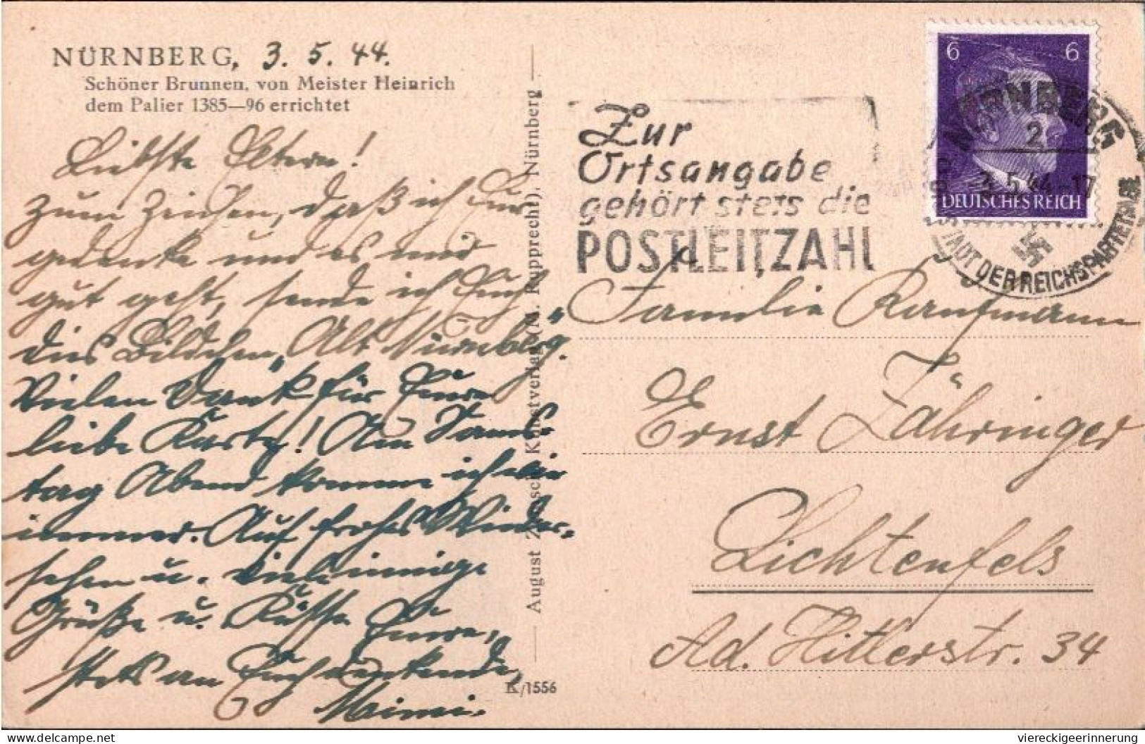 ! Karte Aus Nürnberg, Maschinenwerbestempel 1944, Posteigenwerbung, Zur Ortsangabe Gehört Stets Die  Postleitzahl - Cartas & Documentos