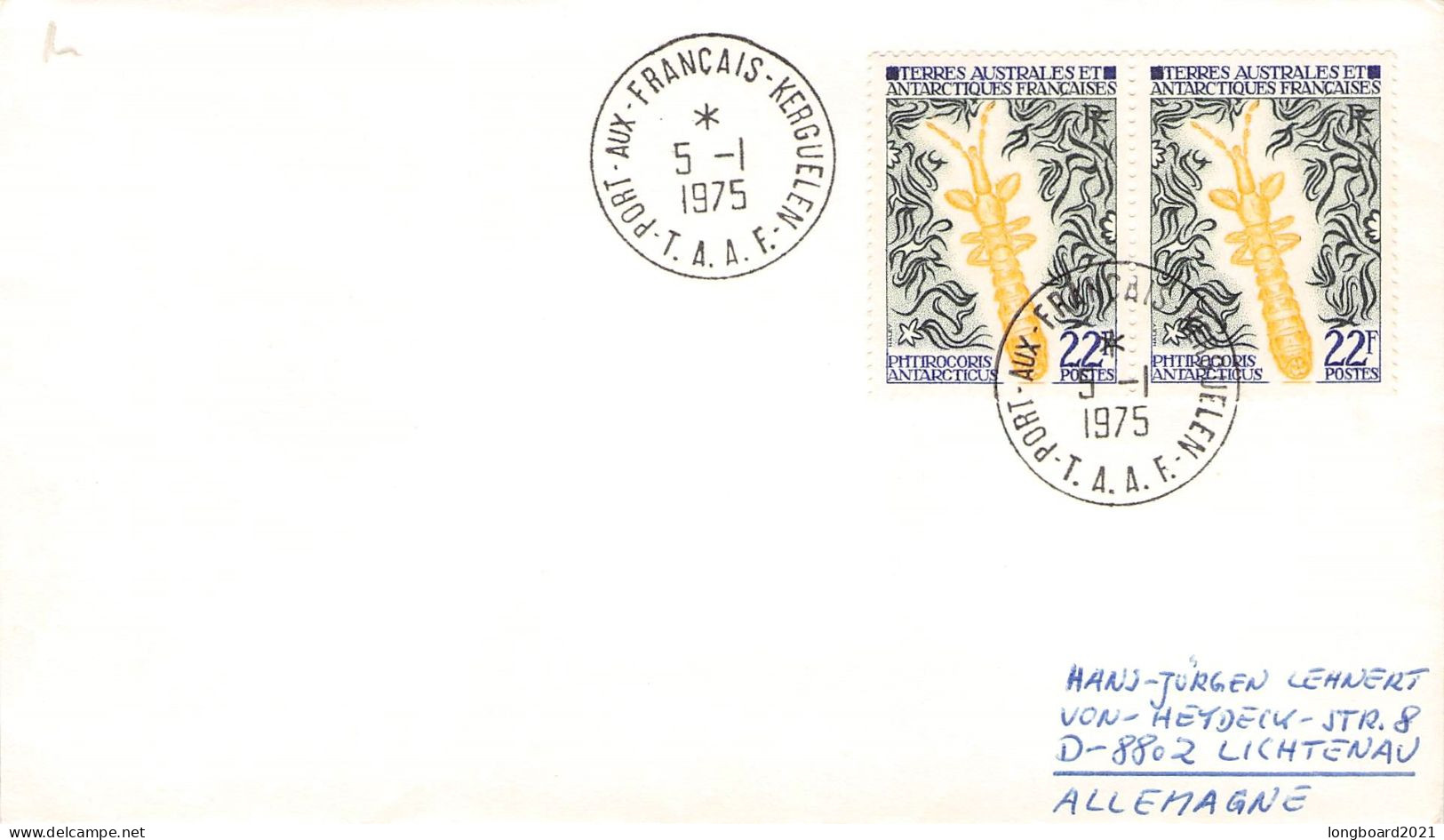 TAAF - LETTER 1975 PORT-AUX-FRANCAIS - DE Mi 79 / *1150 - Cartas & Documentos